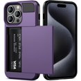 thumbnail image 1 of Case Compatible with iPhone 15 Pro with Card Holder, Dual Layer Shockproof Wallet Phone Case Hidden Card Slot Sliding Protective Hard Shell Back Slim Case for iPhone 15 Pro 6.1'' Grey Purple, 1 of 14