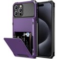 thumbnail image 1 of Case Compatible with iPhone 15 Pro Max with Card Holder 4-Card Dual Layer Heavy Duty Shockproof Wallet Case Hidden Flip Card Slot Protective Hard Cover for iPhone 15 Pro Max 6.7'' Grey Purple, 1 of 14