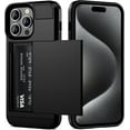 thumbnail image 1 of Case Compatible with iPhone 15 Pro Max with Card Holder Dual Layer Shockproof Wallet Phone Case Hidden Card Slot Sliding Protective Hard Back Cover Slim Case for iPhone 15 Pro Max 6.7'' Black, 1 of 7