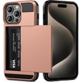 thumbnail image 1 of Case Compatible with iPhone 15 Pro Max with Card Holder Dual Layer Shockproof Wallet Phone Case Hidden Card Slot Sliding Protective Hard Back Slim Case for iPhone 15 Pro Max 6.7'' Rose Gold, 1 of 14