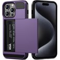 thumbnail image 1 of Case Compatible with iPhone 15 Pro Max with Card Holder Dual Layer Shockproof Wallet Phone Case Hidden Card Slot Sliding Protective Hard Back Slim Case for iPhone 15 Pro Max 6.7'' Grey Purple, 1 of 14