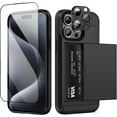 thumbnail image 1 of Case Compatible with iPhone 15 Pro Max with Card Holder+Screen Protector+Camera Cover, Dual Layer Shockproof Protective Hidden Card Slot Sliding Wallet Case for iPhone15 Pro Max, 6.7'' Black, 1 of 7