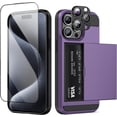 thumbnail image 1 of Case Compatible with iPhone 15 Pro Max with Card Holder+Screen Protector+Camera Cover Dual Layer Shockproof Protective Hidden Card Slot Sliding Wallet Case for iPhone15 ProMax 6.7'' GreyPurple, 1 of 13