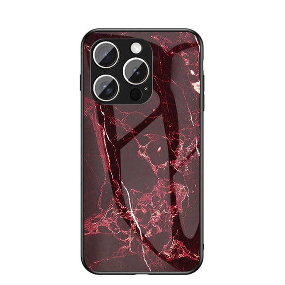 Case Compatible with iPhone 16, Marble Pattern Temepered Glass Design Scratch-Resistant, TPU Bumper Shock-Proof Anti-Drop Protection, Frame Slightly Convex Protection Case, Dark Red