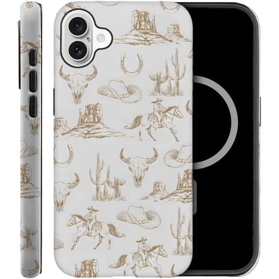 Case Compatible with iPhone 16 Plus, Compatible with MagSafe, Fall Prevention Hybrid 2-Layer Hard Shell Cases for Girls Boys, French Brown Western Cowboy