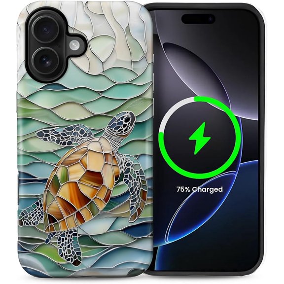 Case Compatible with iPhone 16 Plus [Compatible with MagSafe] Hybrid 2-Layer Hard Shell Protection Case, Shockproof Protective Magnetic Cover for iPhone 16 Plus, Abstract Sea Turtle