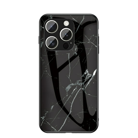 Case Compatible with iPhone 16 Pro, Marble Pattern Temepered Glass Design Scratch-Resistant, TPU Bumper Shock-Proof Anti-Drop Protection, Frame Slightly Convex Protection Case, Black