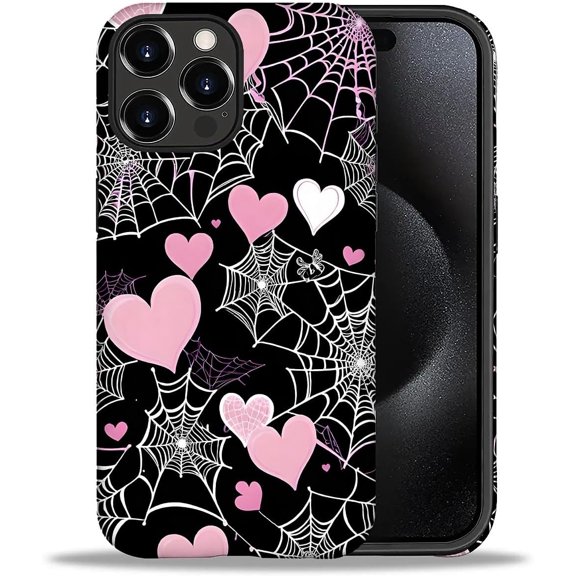 Case Compatible with iPhone 16 Pro Max,Halloween Spider Web Heart-Shaped Print Girl Hybrid 2-Layer Hard Shell+Silicone Protective Case-Scratch-Resistant Shockproof for iPhone 16 Pro Max.