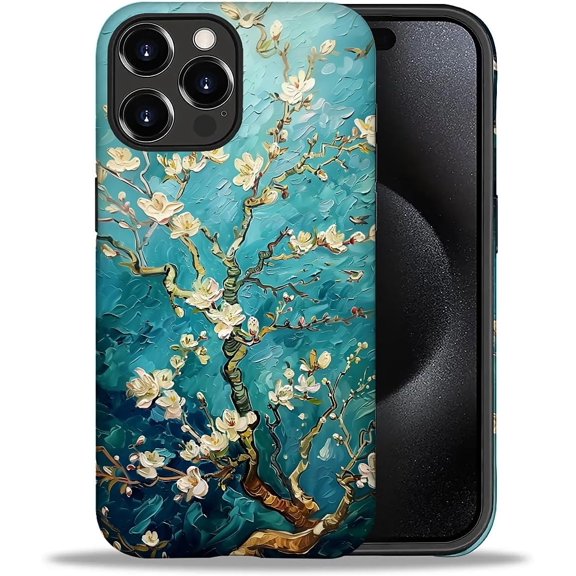 Case Compatible with iPhone 16 Pro Max, Oil Painting Floral Printing Girl Hybrid 2-Layer Hard Shell + Silicone Protective Case -Scratch-Resistant Shockproof for iPhone 16 Pro Max.