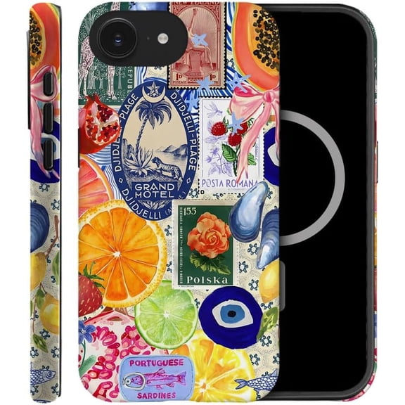 Case Compatible with iPhone 16e, Compatible with MagSafe, Fall Prevention Hybrid 2-Layer Hard Shell Cases for Girls Boys, Bow European Summer Lemon Collage