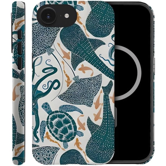 Case Compatible with iPhone 16e, Compatible with MagSafe, Fall Prevention Hybrid 2-Layer Hard Shell Cases for Girls Boys, Turtle Whale Octopus Sharks Marine
