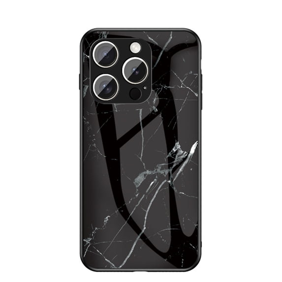 Case Compatible with iPhone 16e, Marble Pattern Temepered Glass Design Scratch-Resistant, TPU Bumper Shock-Proof Anti-Drop Protection, Frame Slightly Convex Protection Case, Black