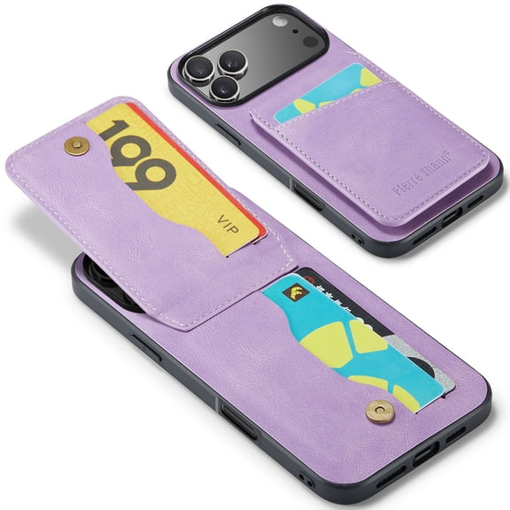 Case Compatible with iPhone 17 Pro Max with PU Leather Back + TPU Frame, Card Slot with RFID Blocking Kickstand Classic Slim Fit Phone Cover Designed for iPhone 17 Pro Max - Purple