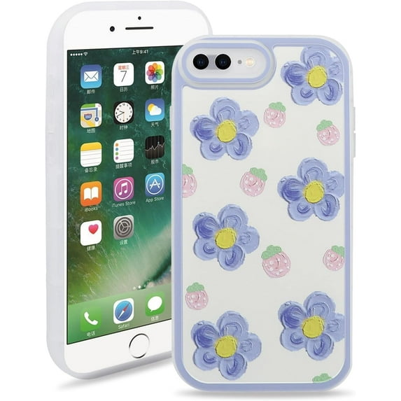 Case Compatible for iPhone 7 Plus/iPhone 8 Plus, Cute Flower Soft TPU Protective Bumper Cover Women Girls, Blue Floral Pattern Phone Case for iPhone 7 Plus/iPhone 8 Plus (5.5 inch)