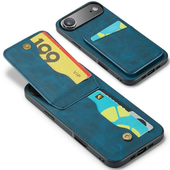 Case Compatible with iPhone Air with PU Leather Back + TPU Frame, Card Slot with RFID Blocking Kickstand Classic Slim Fit Phone Cover Designed for iPhone Air - Blue