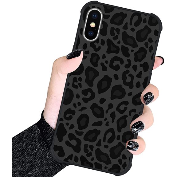 Case Compatible with iPhone X/XS,Black Leopard Design,Tire Texture Non-Slip +Shockproof Rugged TPU Protective Case for iPhone X/XS 5.8 Inch Leopard Pattern