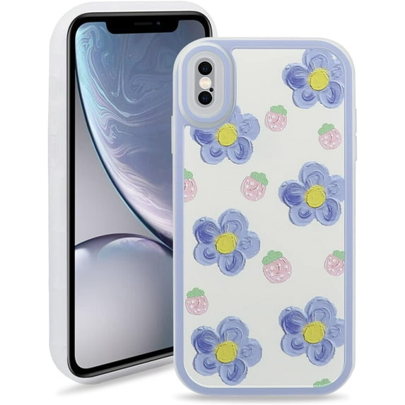 Case Compatible for iPhone X/iPhone Xs, Cute Flower Soft TPU Protective Bumper Cover Women Girls, Blue Floral Pattern Phone Case for iPhone X/iPhone Xs (5.8 inch)
