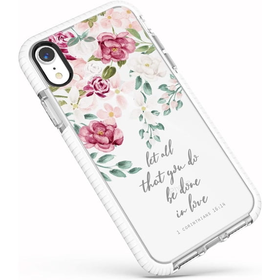 Case Compatible for iPhone XR, Red Pink Roses Inspirational Encouraging Scripture Bible Verses Christian Quotes Corinthians 16:14 Soft Protective Clear Case for Girls Women Compatible With iPhone XR