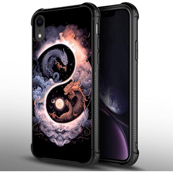 Case Compatible with iPhone Xs Max, Dragon Taiji Yin and Yang Back+Soft Silicone Acrylic TPU Design Shock Fall Prevention Protective Case for iPhone Xs Max