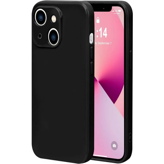 Case Compatible with IPhone 13 6.1 Inches, Straight Edge Fine Hole Soft Liquid Silica Gel Military Grade Shockproof Fingerprint Protection(Black)