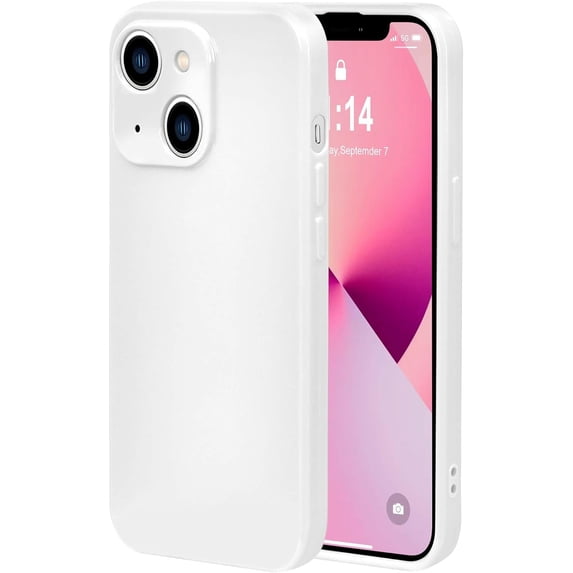 Case Compatible with IPhone 13 6.1 Inches, Straight Edge Fine Hole Soft Liquid Silica Gel Military Grade Shockproof Fingerprint Protection(White)