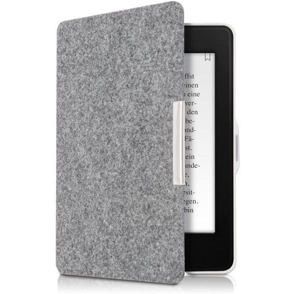 Case Compatible with Kindle Paperwhite - Book Style Felt Fabric Protective e-Reader Cover - (for 2017 and Older) Light Grey