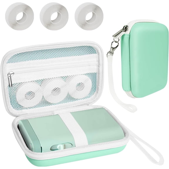 Case Compatible with P21, for D110, for D110 Label Maker with 3 Roll Label Tape(Label Paper 1/2" x 1 1/2" (12mm X 40mm))-Hard Shell Storage Bag-Green