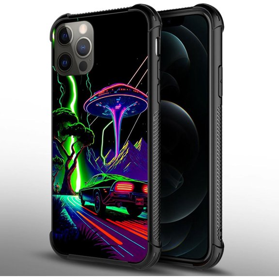 Case Compatible with iPhone 12 Pro Max, Alien Night Back+Soft Silicone Acrylic TPU Design Shock Fall Prevention Protective Case for iPhone 12 Pro Max