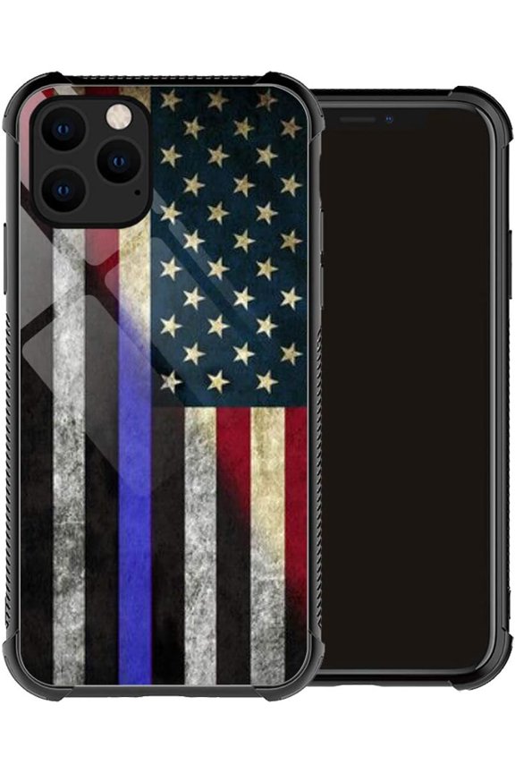 Case Compatible with iPhone 12 Pro Max, Thin Blue Line American Flag, Hybrid Case with Drop Protection and Camera Protector