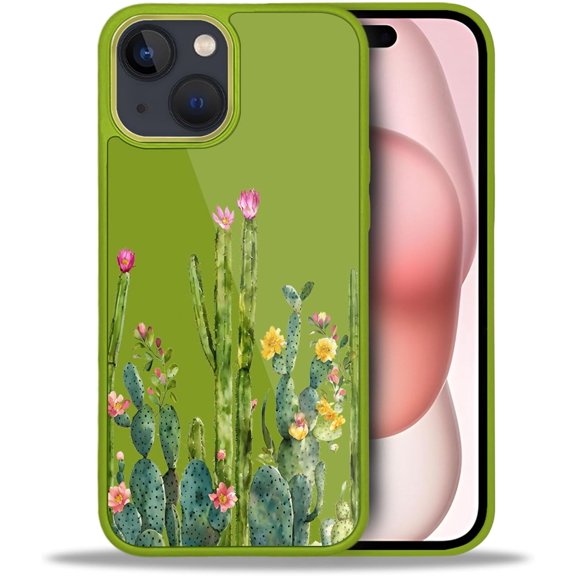 Case Compatible with iPhone 13/14,Cactus Pattern Case for Girls Womens,Frosted TPU Shockproof Protective Hard PC Back for iPhone 13/14 6.1 inch
