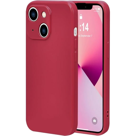 Case Compatible with iPhone 13 6.1 Inches, Straight Edge Fine Hole Soft Liquid Silica Gel Grade Shockproof Fingerprint Protection(Red)