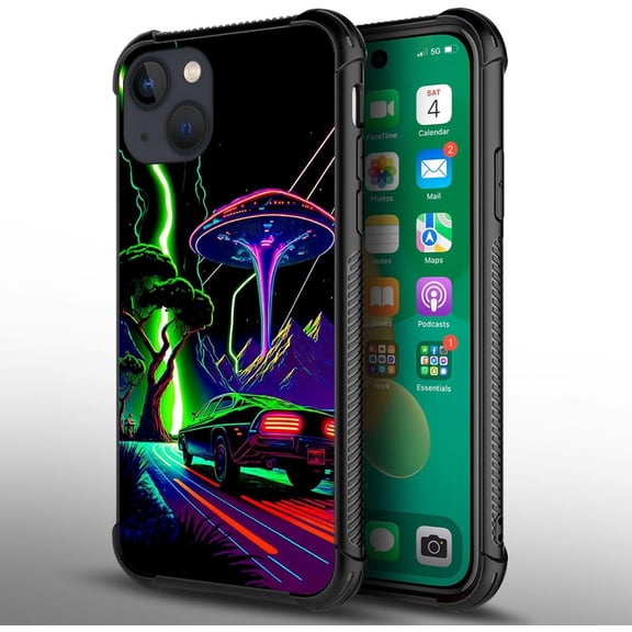 Case Compatible with iPhone 13, Alien Night Back+Soft Silicone Acrylic TPU Design Shock Fall Prevention Protective Case for iPhone 13