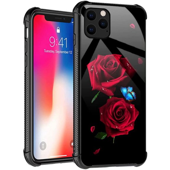 Case Compatible with iPhone 13 Mini, Cases for Girls Women, Butterfly on red Roses