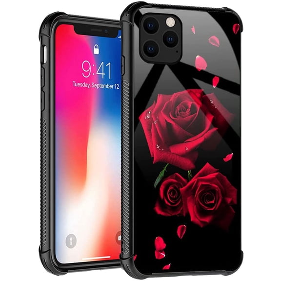 Case Compatible with iPhone 13 Mini, Cases for Girls Women, Romantic red Rose Flower