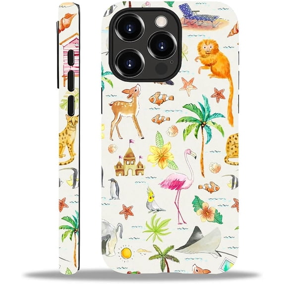 Case Compatible with iPhone 13 Pro Max, Scratch Resistant Hybrid Double Layer Hard Shell, Watercolor Animal Beach