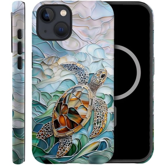 Case Compatible with iPhone 14, Compatible with MagSafe, Fall Prevention Hybrid 2-Layer Hard Shell Cases for Girls Boys, Oceans Turtle Sea