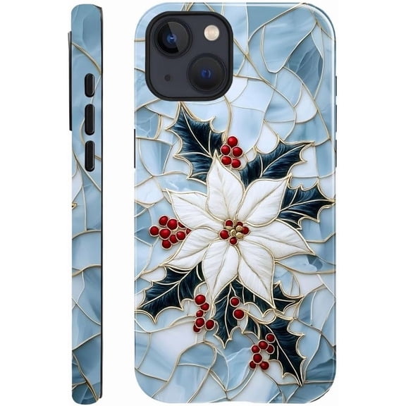 Case Compatible with iPhone 14,Glossy Durable Shock Protection Cover for Girl Women,Christmas Floral