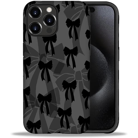 Case Compatible with iPhone 14 Pro,Girl Hybrid 2-Layer Hard Shell + Silicone Protective Case -Scratch-Resistant Shockproof- Black Bow Shadow
