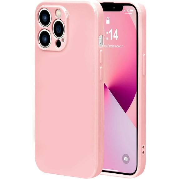 Case Compatible with iPhone 14 Pro Max 6.7 Inches, Straight Edge Fine Hole Soft Liquid Silica Gel Grade Shockproof Fingerprint Protection(Pink)