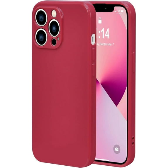 Case Compatible with iPhone 14 Pro Max 6.7 Inches, Straight Edge Fine Hole Soft Liquid Silica Gel Grade Shockproof Fingerprint Protection(Red)