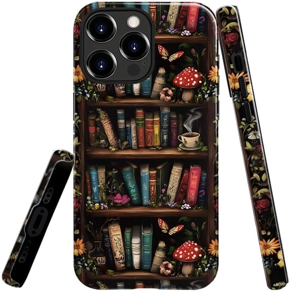 Case Compatible with iPhone 14 Pro Max,Scratch Resistant Hybrid 2-Layer Hard Shell Bright Phone Case,Book Butterfly Mushroom Flower