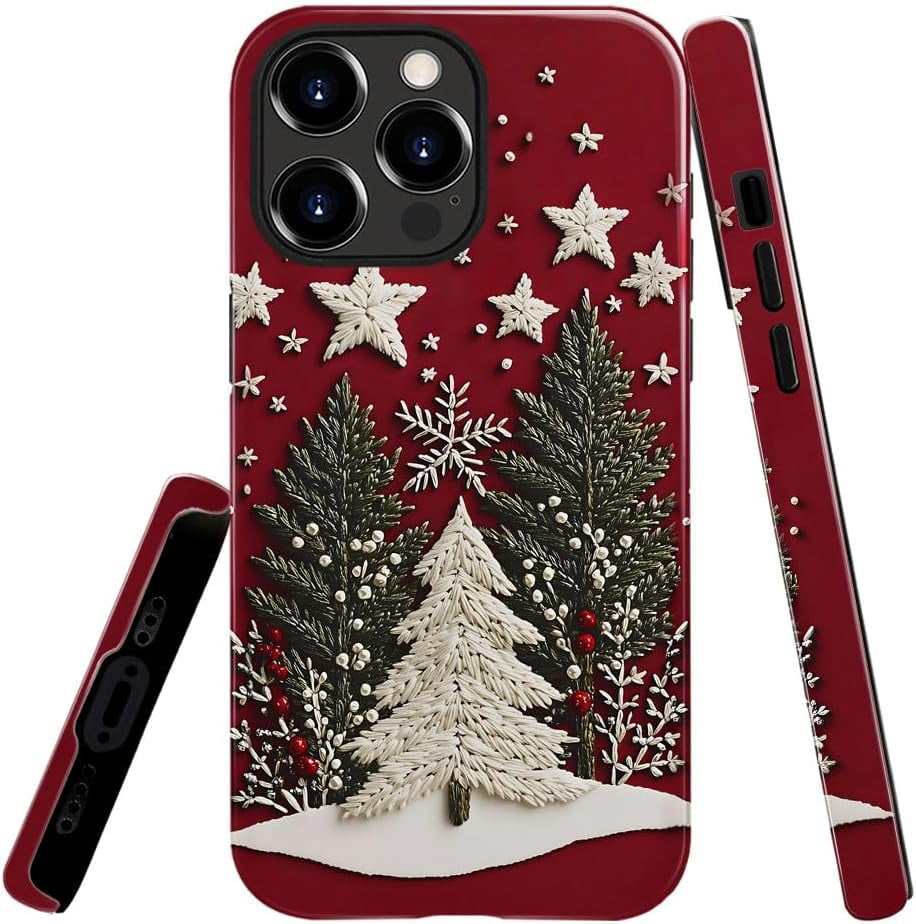 Case Compatible With IPhone 12 Pro,Glossy Hybrid 2-Layer Hard Shell Shockproof Soft For Girl Women Christmas Tree Winter Forest - View #5