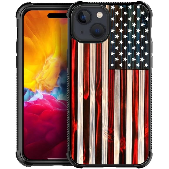 Case Compatible with iPhone 15, Cases for Women Girl, Shockproof Anti-Scratch Cover, Old Glory Traditional American Flag