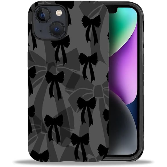 Case Compatible with iPhone 15,Girl Hybrid 2-Layer Hard Shell + Silicone Protective Case -Scratch-Resistant Shockproof- Black Bow Shadow