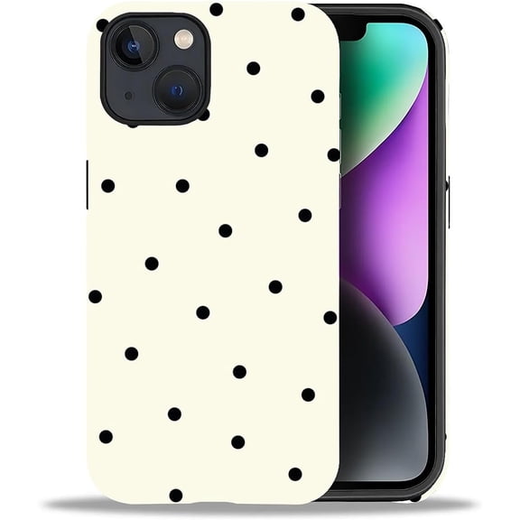 Case Compatible with iPhone 15 Plus,Girl Hybrid 2-Layer Hard Shell + Silicone Protective Case -Scratch-Resistant Shockproof- Black and White Dots