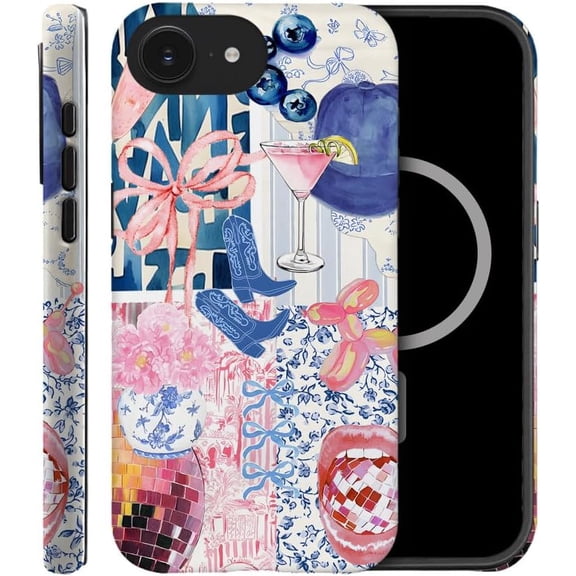Case Compatible with iPhone 16e, Compatible with MagSafe, Fall Prevention Hybrid 2-Layer Hard Shell Cases for Girls Boys, Bow Boot Disco Lip Collage