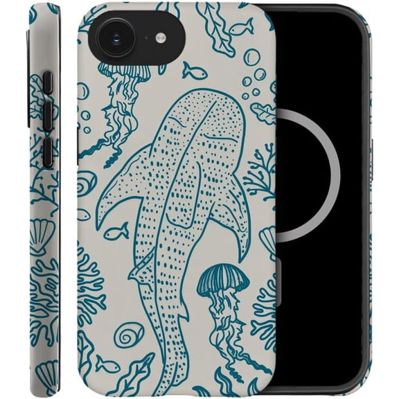 Case Compatible with iPhone 16e, Compatible with MagSafe, Fall Prevention Hybrid 2-Layer Hard Shell Cases for Girls Boys, Oceans Whales Sharks