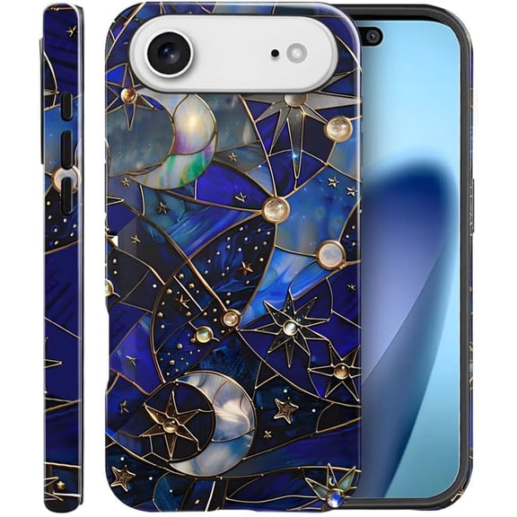 Case Compatible with iPhone 17 Air,Scratch Resistant Hybrid 2-Layer Hard Shell Bright Phone Case,Celestial Starry Night Moon Stars