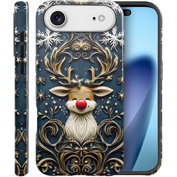 Case Compatible with iPhone 17 Air,Scratch Resistant Hybrid 2-Layer Hard Shell Bright Phone Case,Christmas Snowflake Reindeer Lovely