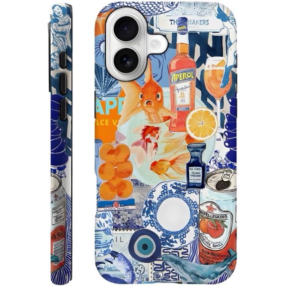 Case Compatible with iPhone 17, Fall Prevention Hybrid 2-Layer Hard Shell Phone Cover for Girls Boys, Fish Orange Collage European